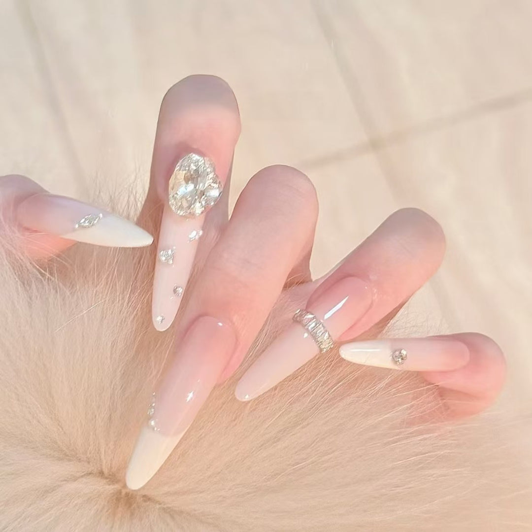 Glamorous Stiletto Nail Art Extensions with Crystal Accents
