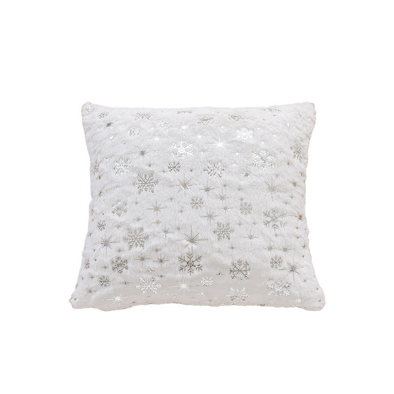 Holiday Faux Fur Decorative Throw Pillow with Foil Reindeer & Tree Print Plush Square Accent Cushion