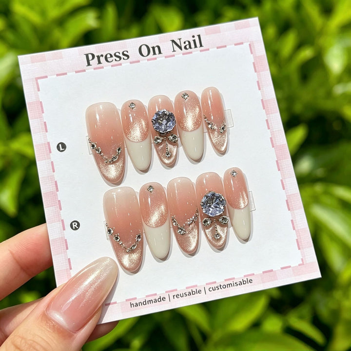Decorative Press-On Nail Set with Gem Accents  1791774365