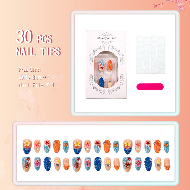 Themed Ocean-Inspired Press-On Nail Art Set