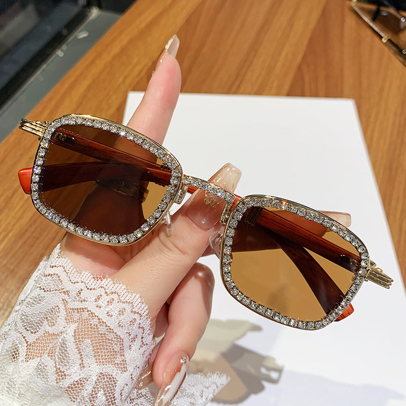 Women’s sunglasses with rhinestone-accented frame and modern wood design Stornfield