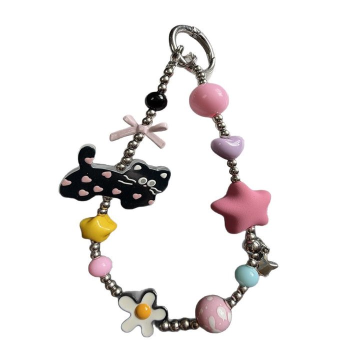 Playful Cat-Themed Beaded Keychain Stornfield