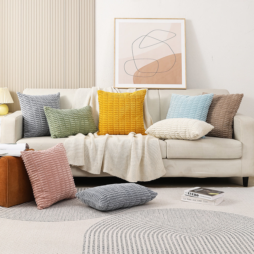 Decorative Chenille Ribbed Grid Throw Pillow Cover