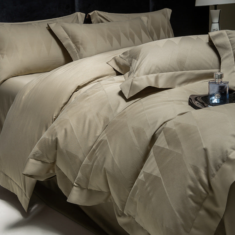 Luxury Jacquard Diamond-Textured Cotton Sateen Duvet Cover Set with Envelope Pillow Shams