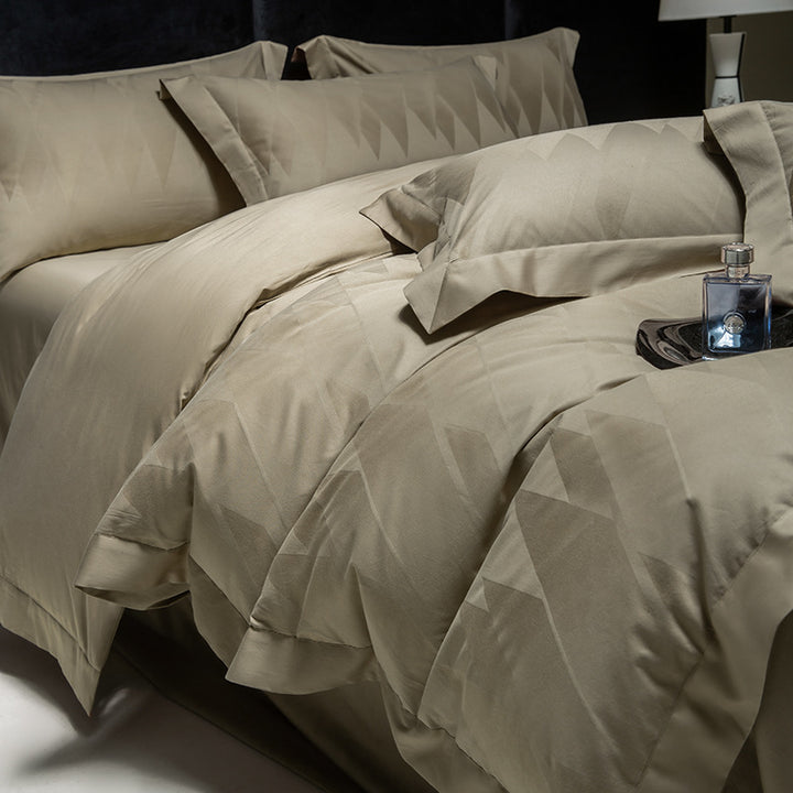 Luxury Jacquard Diamond-Textured Cotton Sateen Duvet Cover Set with Envelope Pillow Shams