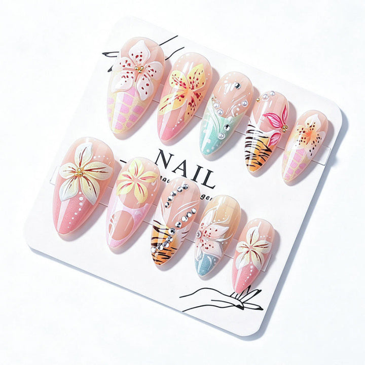 Decorative Floral-Embellished Press-On Nail Art Set