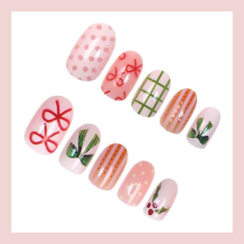 Artificial nail set with festive bows and Christmas motifs Stornfield