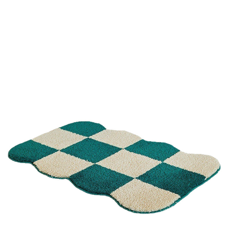 Sculpted Checkerboard Plush Microfiber Non-Slip Bath Rug