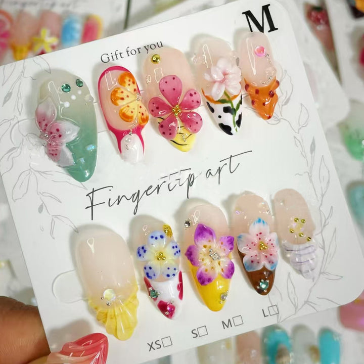 Artistic Hand-Painted Floral Press-On Nail Art Stornfield