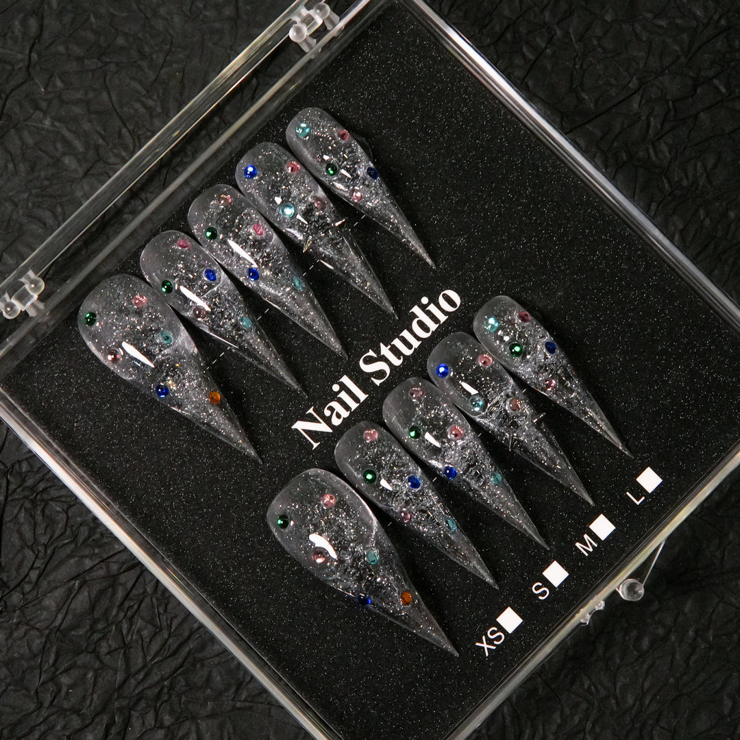 Elegant Stiletto Press-On Nail Tips with Gem Accents