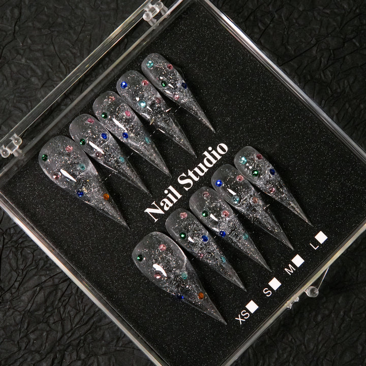 Elegant Stiletto Press-On Nail Tips with Gem Accents