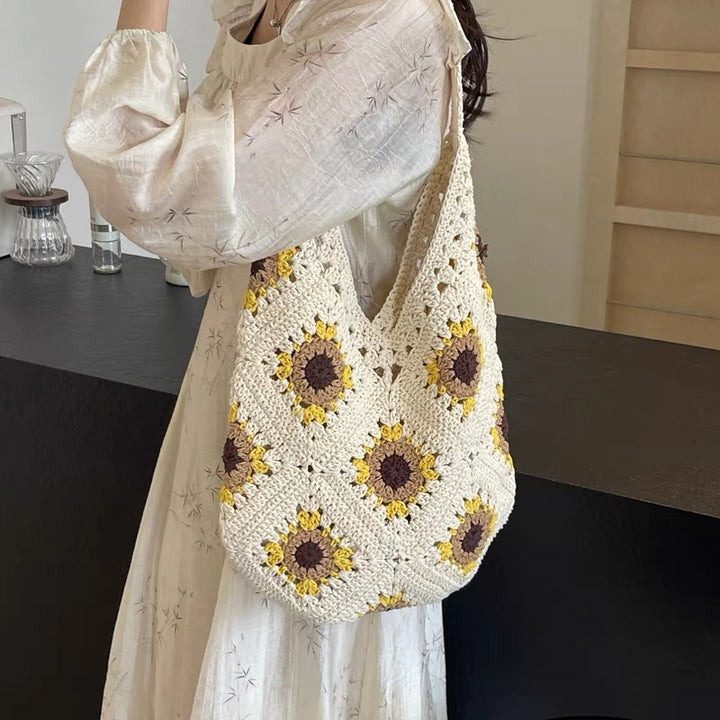 Macrame Tote Bag with Colorful Sunflower Pattern Stornfield
