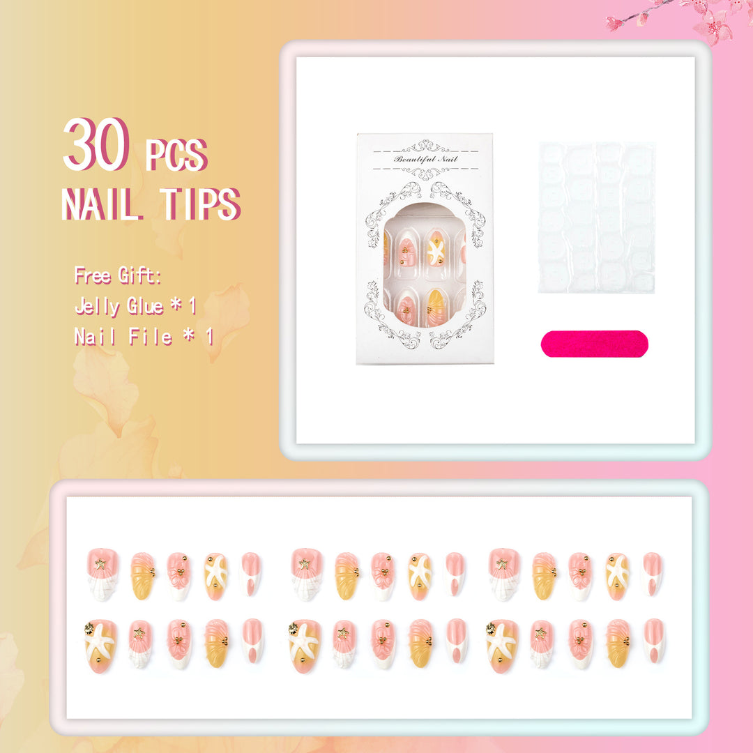 Artistic Shell-Inspired Press-On Nail Art Set
