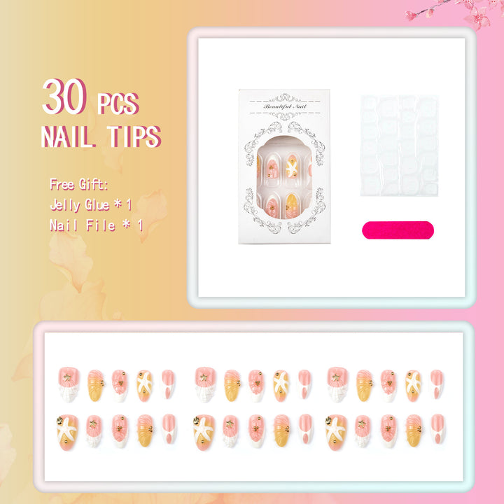 Artistic Shell-Inspired Press-On Nail Art Set