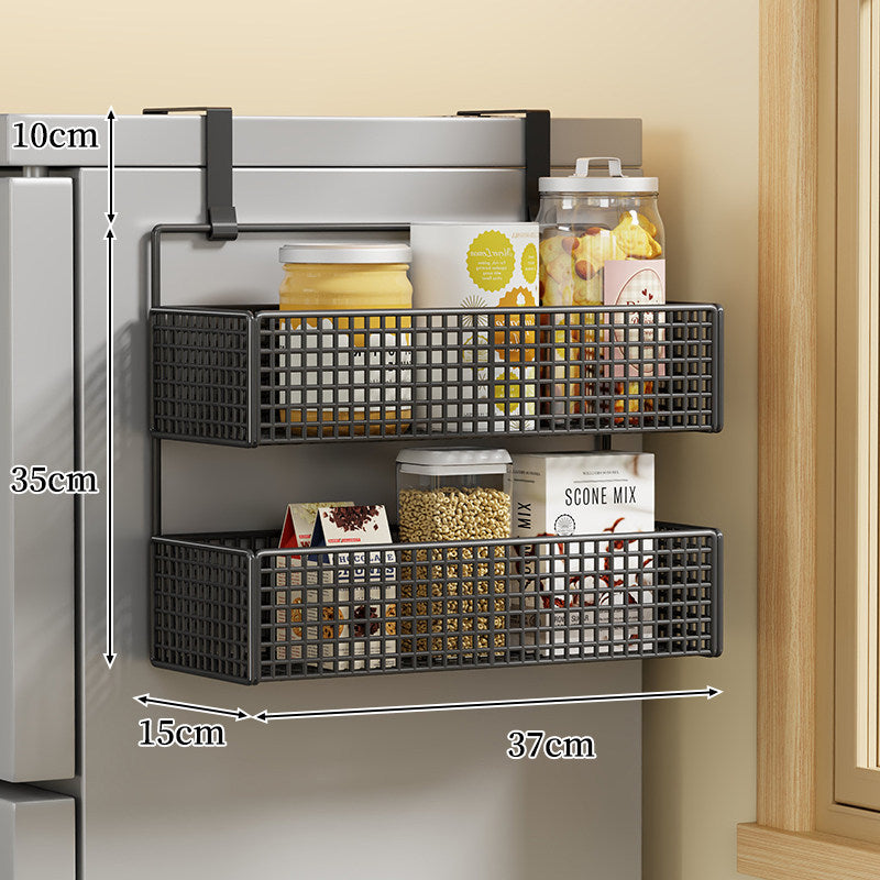 Over-the-Fridge Stacked Metal Mesh Hanging Storage Basket