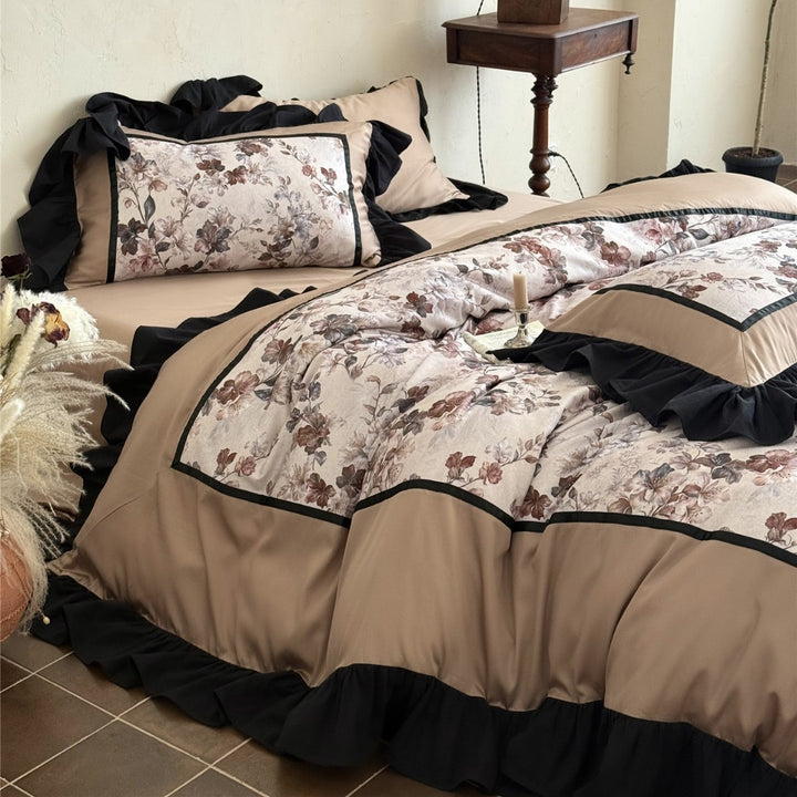 Luxury Floral Brushed Microfiber Duvet Cover Set with Piped Edging