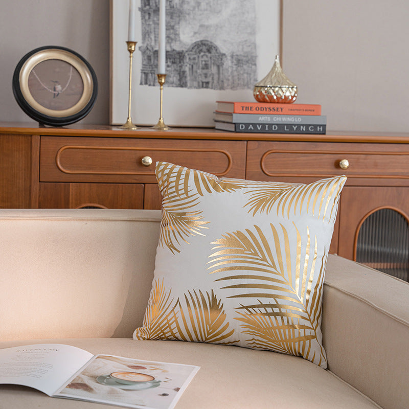 Decorative Square Throw Pillow Cover with Gold Foil Leaf Border and 'Home Sweet Home' Script