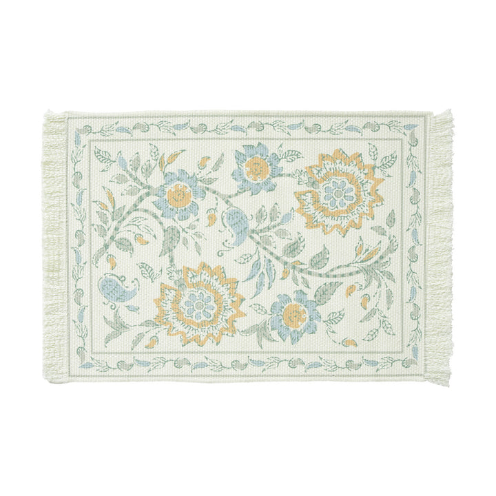 Decorative woven table runner with floral embroidery