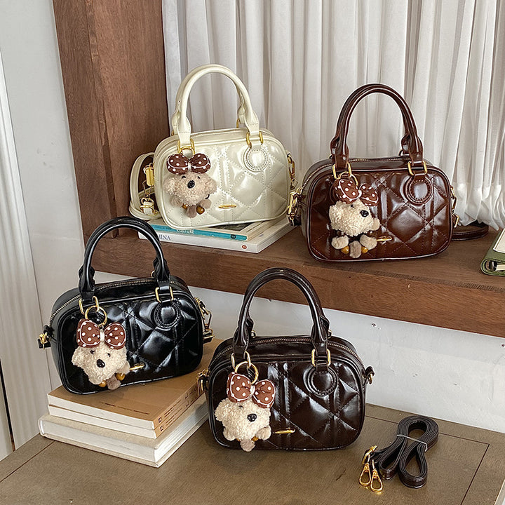Quilted Mini Handbag with Plush Keychain