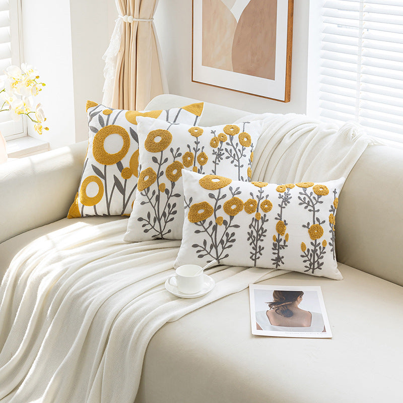 Embroidered Chenille Floral Throw Pillow Cover