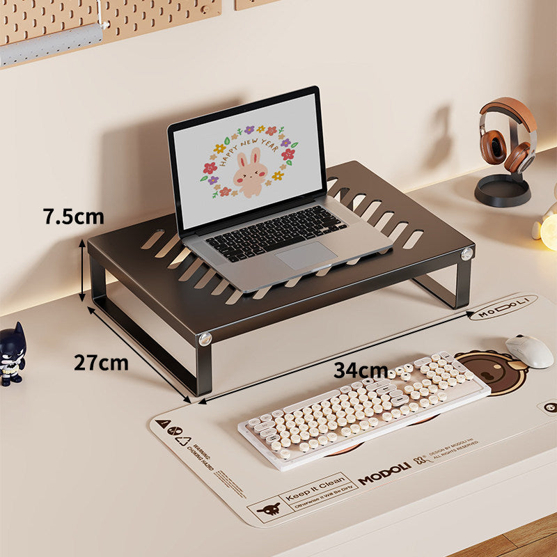Slim Ventilated Steel Laptop and Monitor Riser with Wide Shelf and Cable Slots