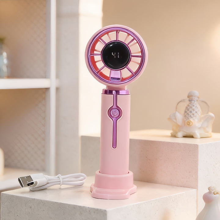 Women's Portable Hand Fan with LCD Temperature Display and USB Charging Function Stornfield
