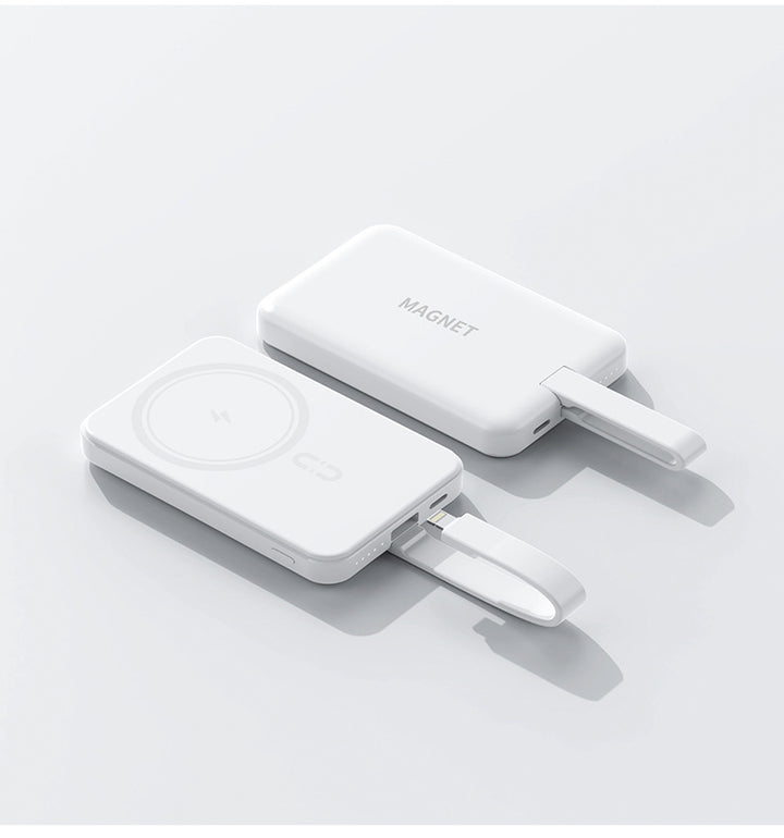 Magnetic power bank with wireless charging function and integrated cable system Stornfield