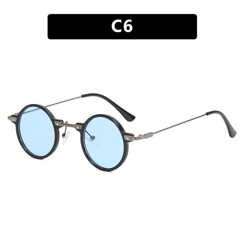 Women's round sunglasses with stylish metal frame and large blue lenses Stornfield