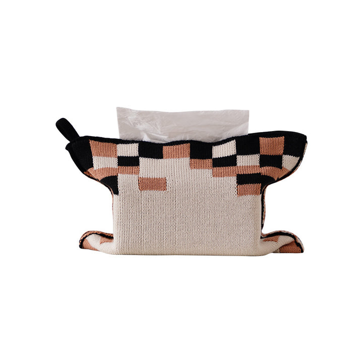 Knitted tissue box cover with geometric jacquard pattern and zipper Stornfield