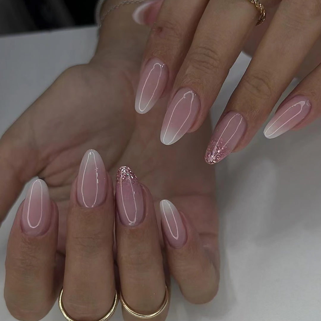 Artful Nail Extensions with Glitter Decoration and Ombre Effect Stornfield
