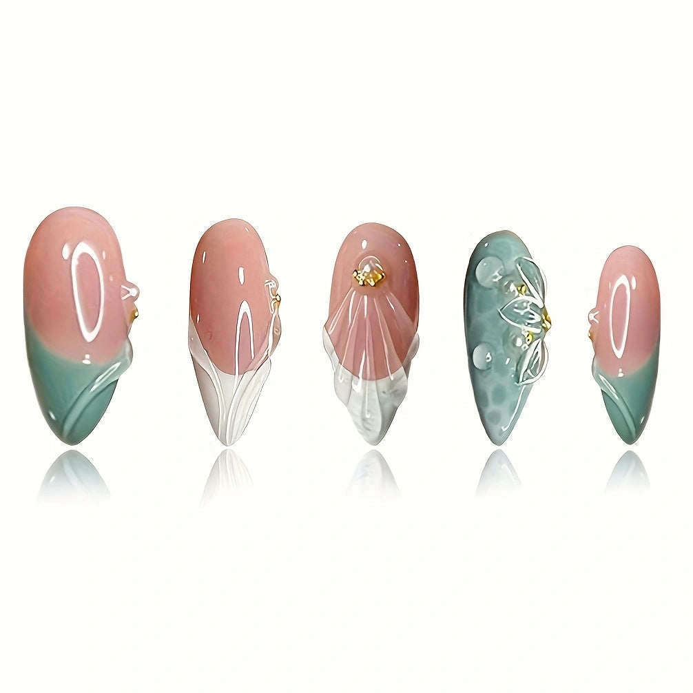 Floral-Embellished Stiletto Press-On Nails Stornfield 1787368964