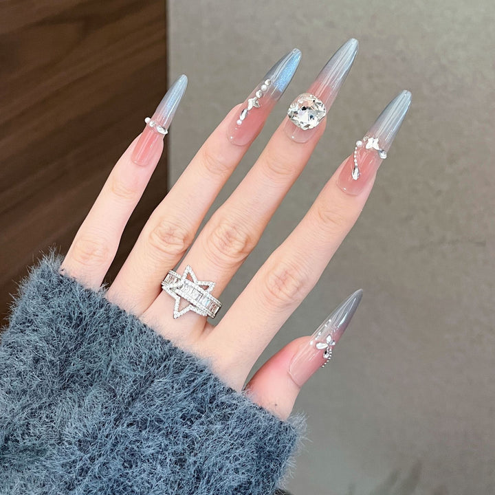 Decorative Crystal-Embellished Long Stiletto Press-On Nails Stornfield