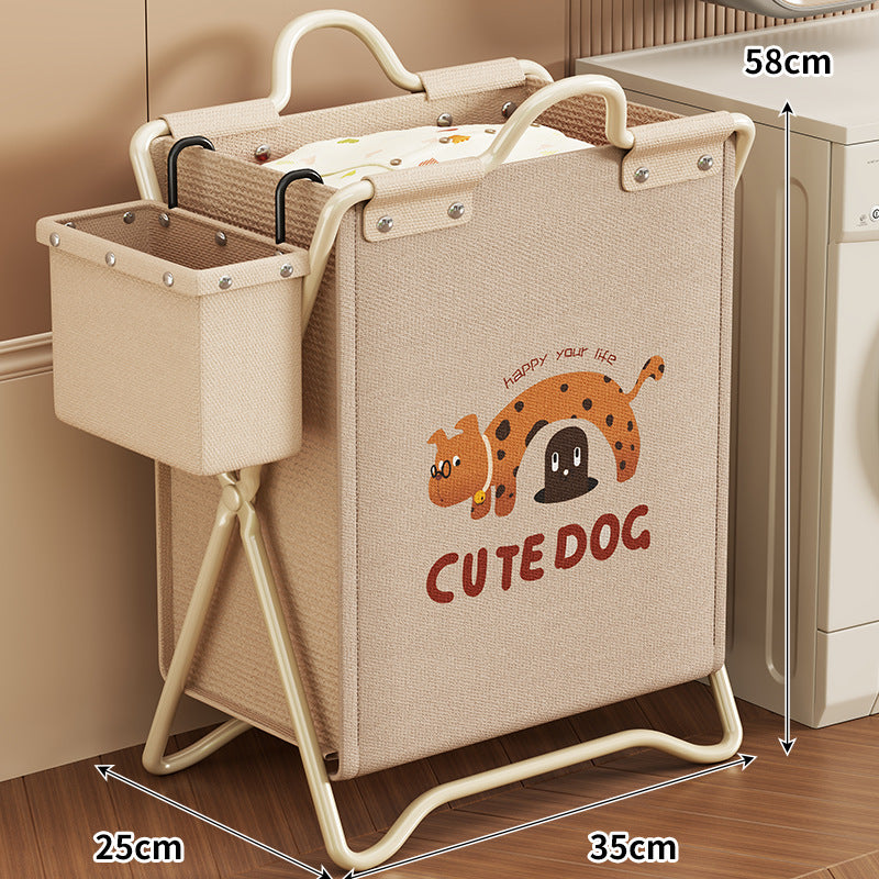 Foldable Canvas Laundry Hamper with Playful Puppy Print and Collapsible Metal Stand