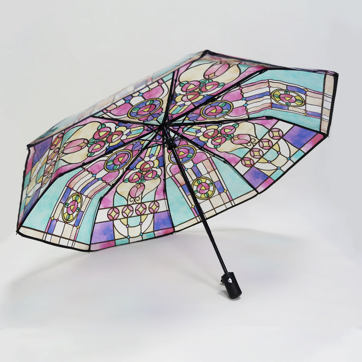 Women Folding Umbrella with Artistic Glass Window Design Stornfield