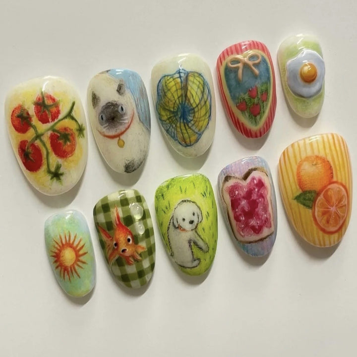 Playful Fruit-Themed Press-On Nail Set