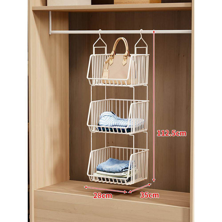 Over-Rod Double Tier Hanging Closet Wire Basket Organizer with Removable Baskets