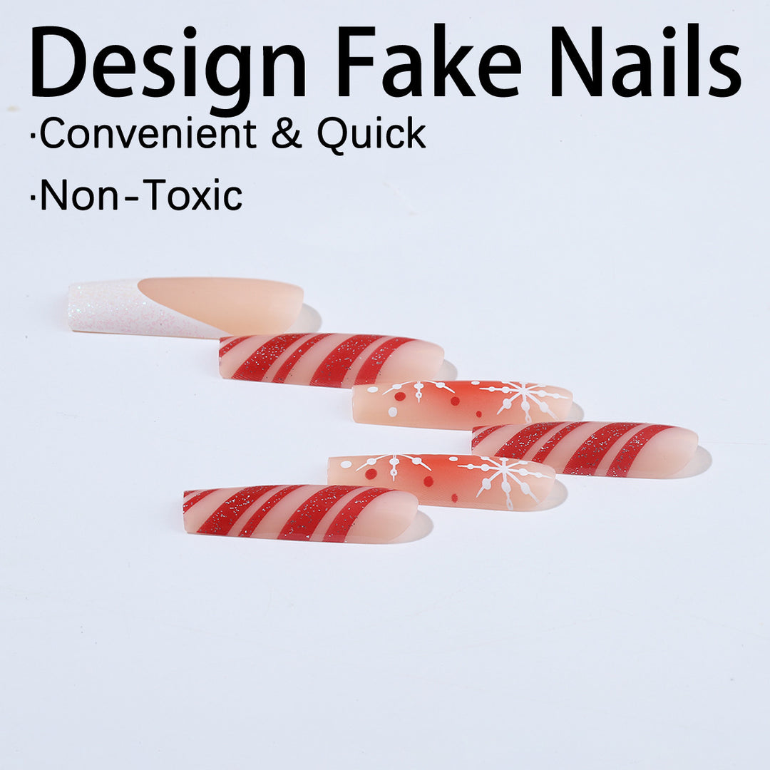 Acrylic nail set with festive candy cane and glitter accents Stornfield