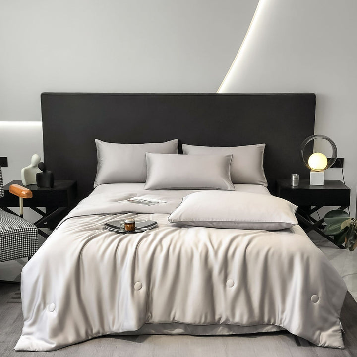 Silk cotton satin bedding cover with quilted comfort edge and pillowcases