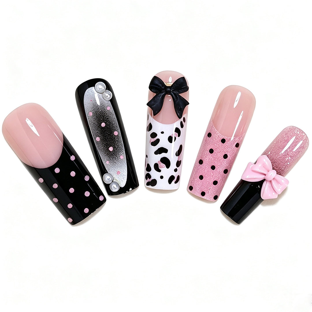 Decorative Press-On Nail Art Set with Polka Dots and Bows Stornfield