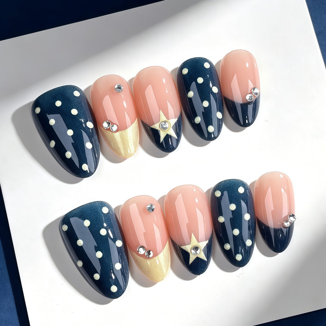 Artistic Press-On Nail Set with Star Accents