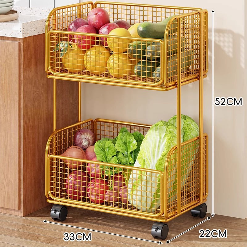 Compact Rolling Mesh Pantry Organizer Cart with Deep Ventilated Baskets and Locking Casters