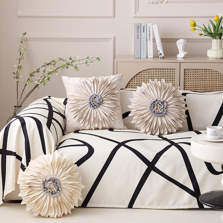 Decorative flower cushion with 3D flower applique