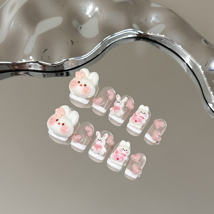 Whimsical Bunny-Themed Press-On Nail Art Set