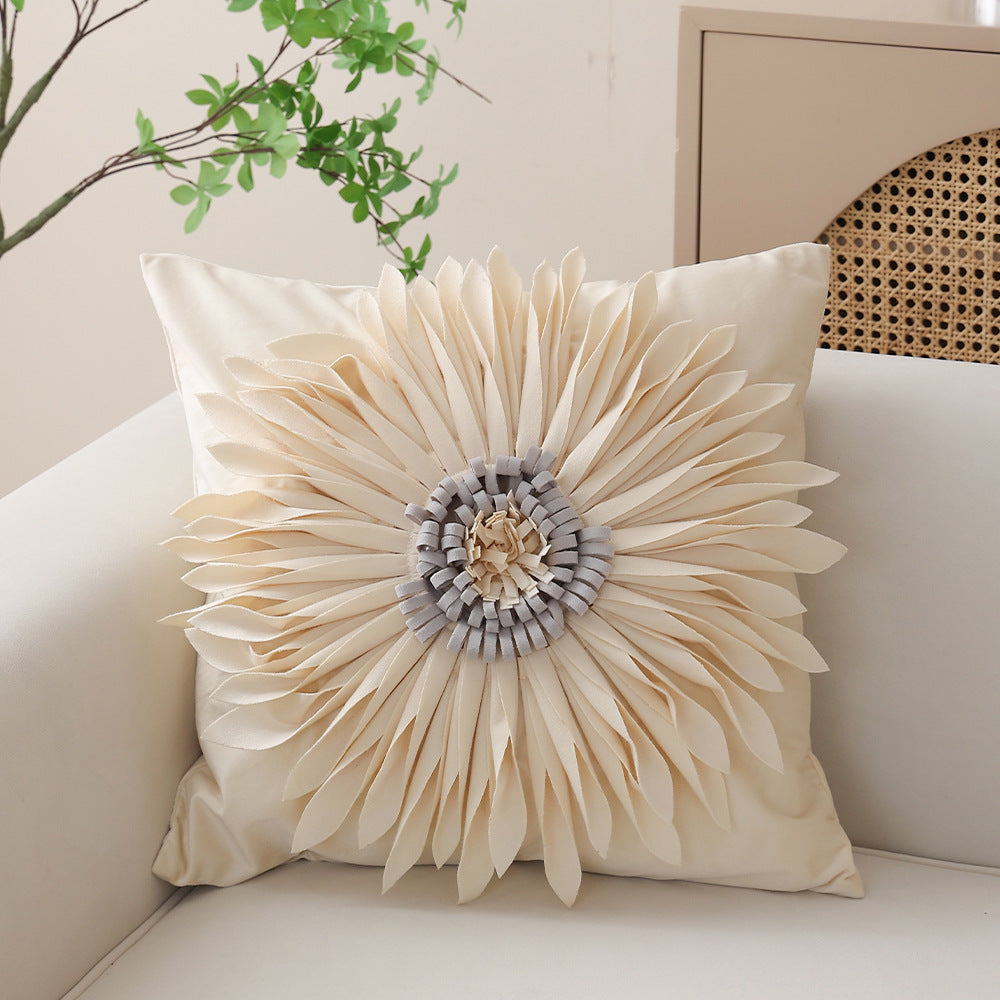 Decorative flower cushion with 3D flower applique