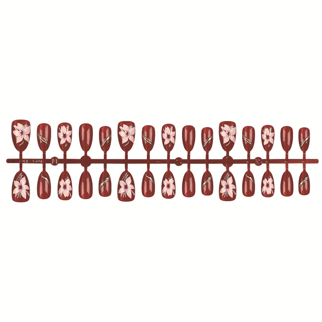 Floral-Designed Press-On Nail Art Set