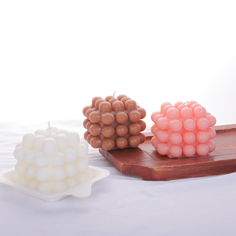 Sculptural Grid-Pattern Cube Tabletop Candle