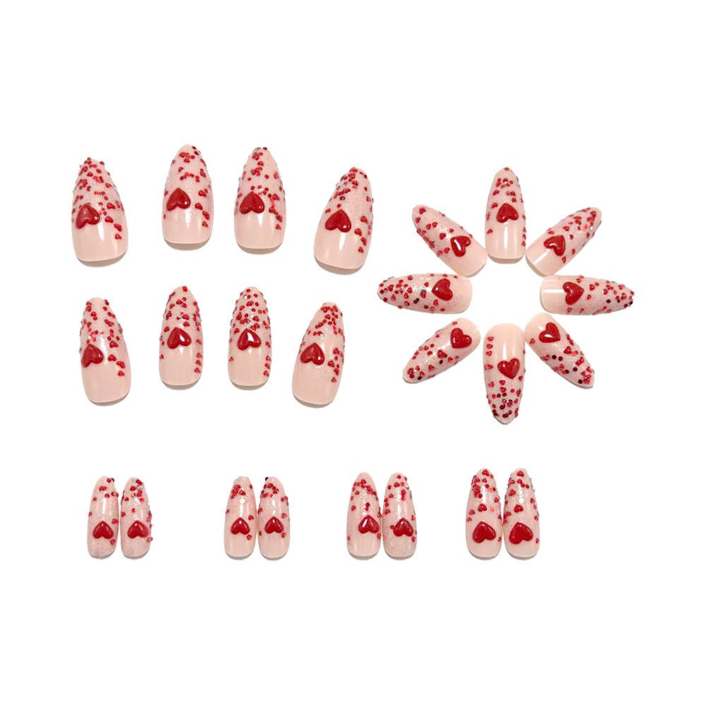 Artificial nails with sparkling heart design and glitter coating Stornfield