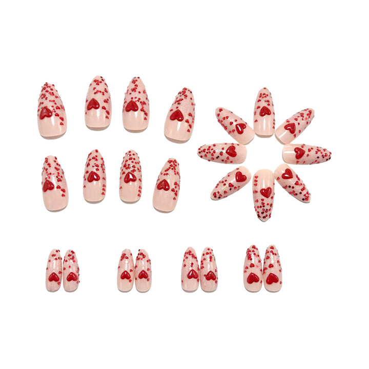 Artificial nails with sparkling heart design and glitter coating Stornfield