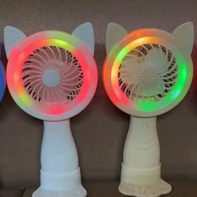 Unisex Portable Hand Fan with Creative Cat Ears and Colorful LED Lights Stornfield