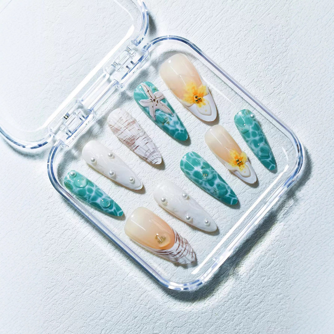 Ocean-Inspired 3D Decorative Press-On Nail Set Stornfield
